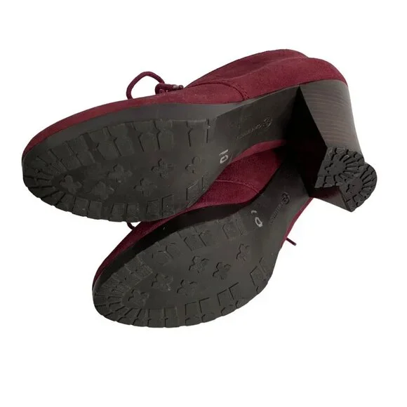 Giani Bernini Lace Up Ankle Bootie 7.5 Burgundy Suede Leather Block Heel - Picture 5 of 6